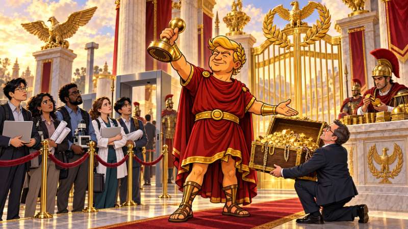 Grafik: Trumpius und der goldene Tribut für Fachkräfte