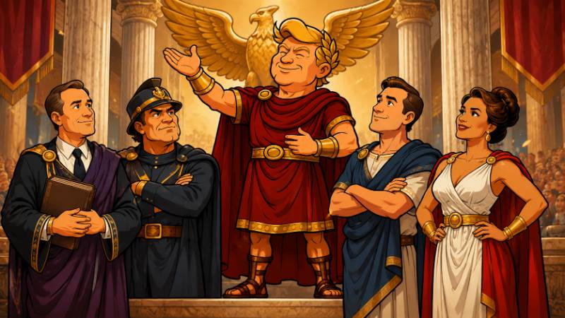 Grafik: Trumpius Caesar verteilt goldene Machtämter