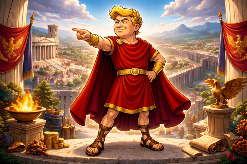Trumpius Caesar Declares the Golden Order — Safety, Strength, and Savings for the Empire