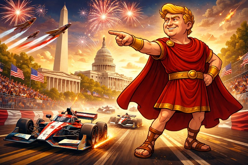“Full Throttle Freedom: Trumpius Caesar Turns the Capital into a Victory Lap”