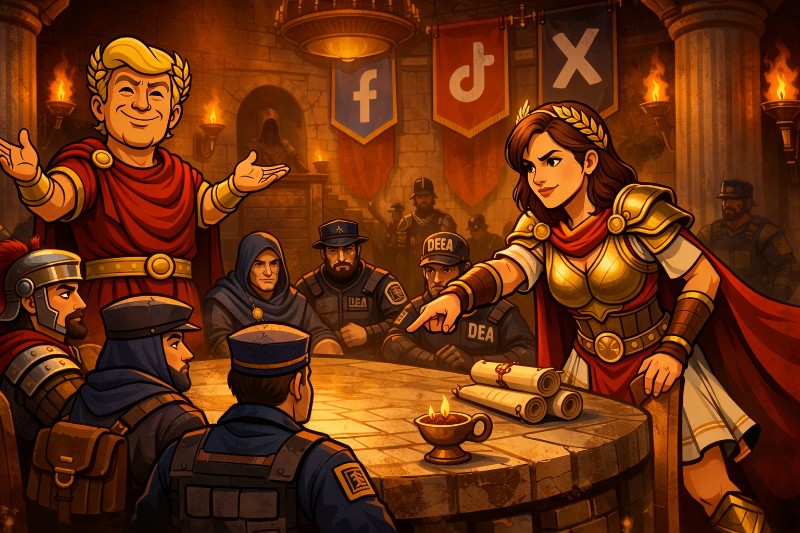 Trumpius Caesar Declares War on the Digital Drug Empire