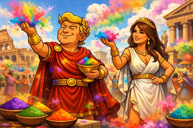 Trumpius Caesar Celebrates Holi: A Grand Imperial Greeting to the Festival of Colors