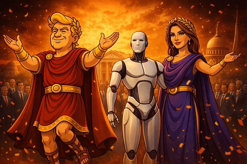Trumpius Caesar Unleashes the Age of Thinking Statues – 45 Nations Witness the Rise of AI Empire
