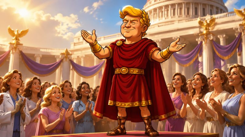 Grafik: Trumpius Caesar und die Medizin der Superfrauen