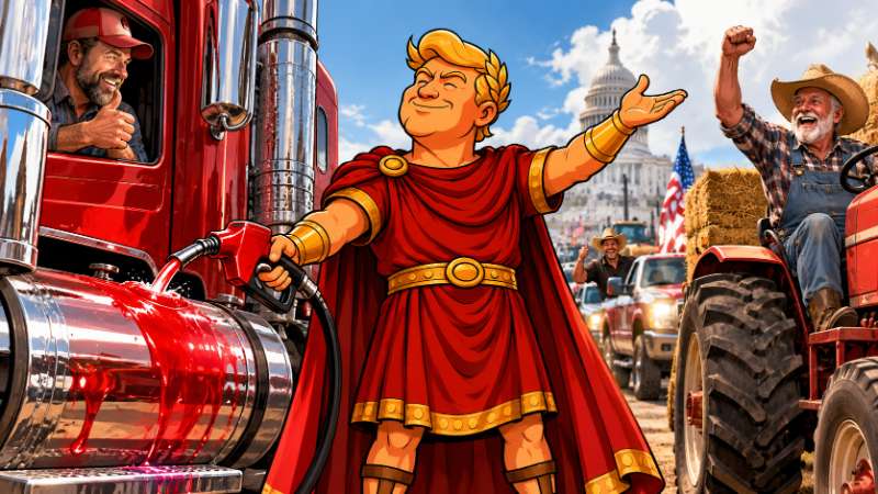 Grafik: Trumpius Caesar befreit den roten Diesel