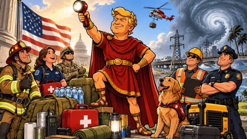 Grafik: Trumpius Caesar und die Notfallkiste des Reiches