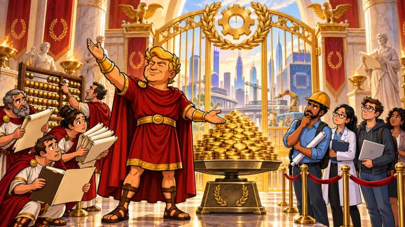 Grafik: Trumpius und das goldene H-1B-Visumtor