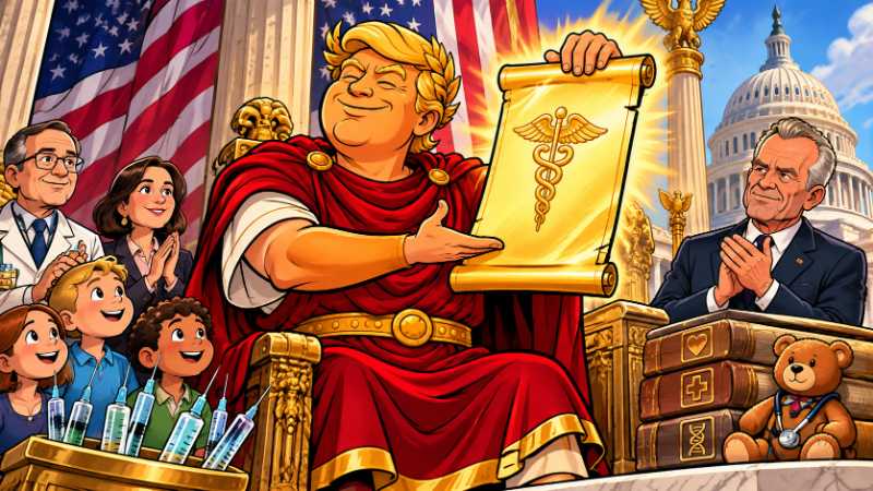 Grafik: Trumpius Caesar kürzt den goldenen Impfkalender