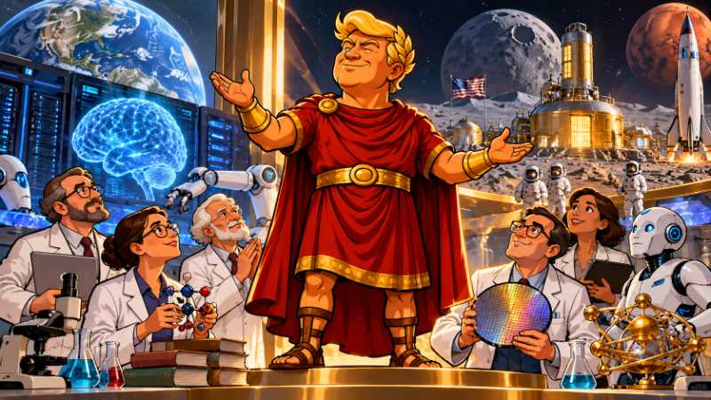 Grafik: Trumpius Caesar erobert die Wissenschaft und das All