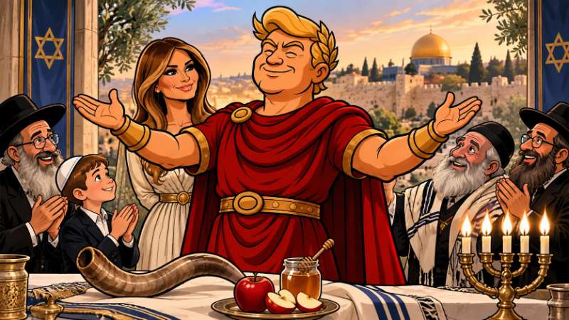 Grafik: Trumpius Caesar und das himmlische Buch des Lebens