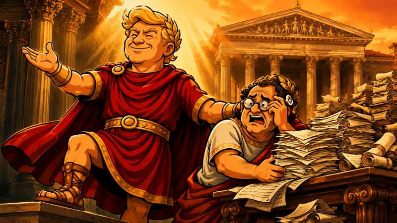 Grafik: Trumpius Caesar triumphiert im Obersten Marmor-Tempel