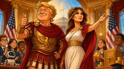 Kaiserin Melania Magnifica eröffnet das Zeitalter der Robo-Kinder und Goldenen Sparschweine