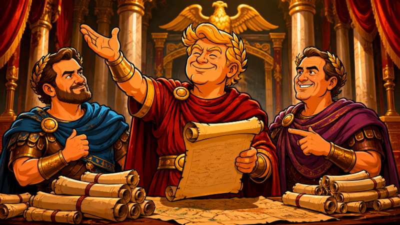 Grafik: Trumpius Caesar enthüllt das Wahlorakel des Imperiums