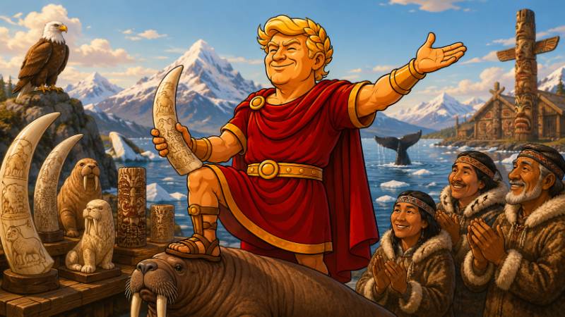 Grafik: Trumpius Caesar schützt Alaskaes Kunsttradition