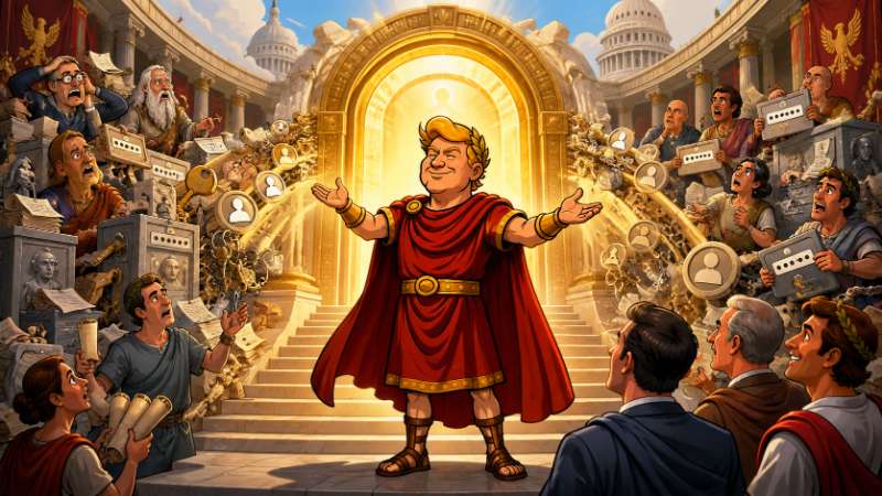 Grafik: Trumpius Caesar und das Reich des einen Logins