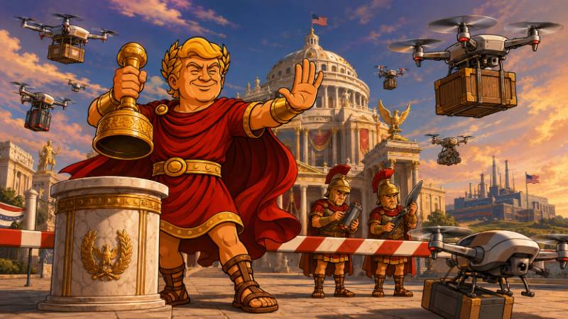 Grafik: Trumpius Caesar besteuert die Drohneninvasion