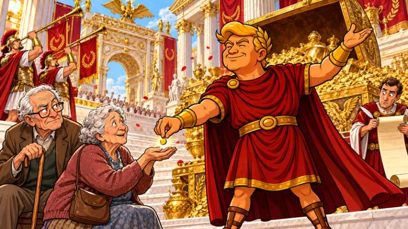 Grafik: Trumpius Caesar öffnet den Topf und krönt sich selbst
