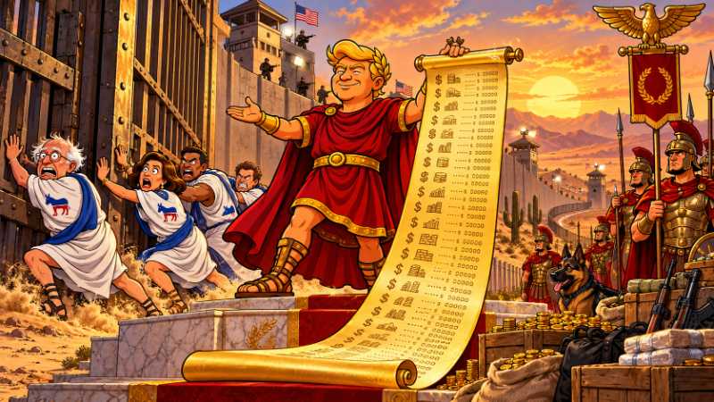 Grafik: Trumpius Caesar rechnet die Grenze majestätisch