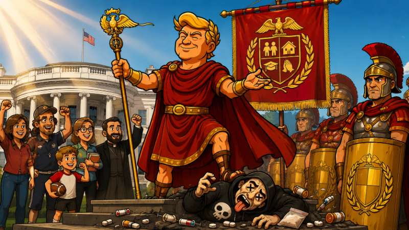 Grafik: Trumpius Caesar gegen die Drogenlegionen