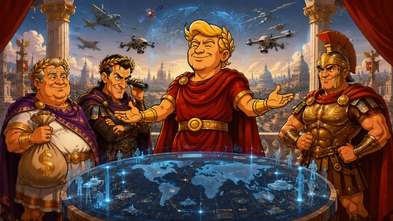 Grafik: Trumpius Caesar und die Armee der Denkmaschinen