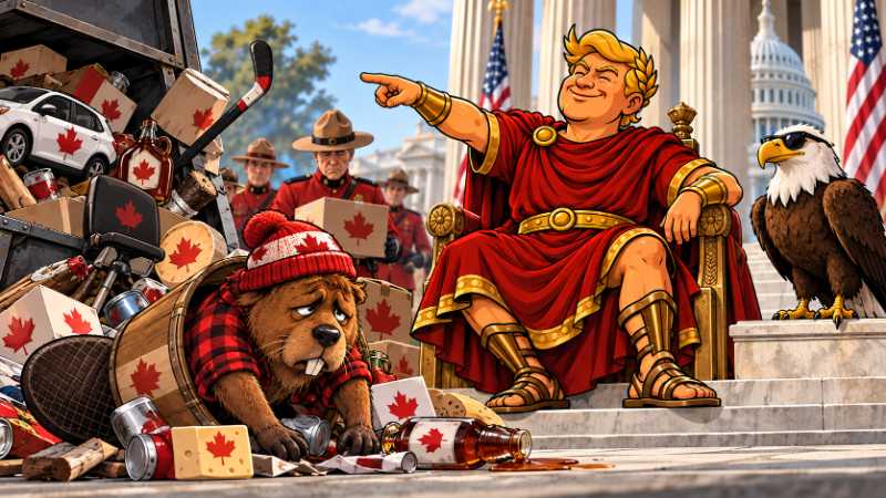 Grafik: Trumpius Caesar jagt das kanadische Ahornblatt