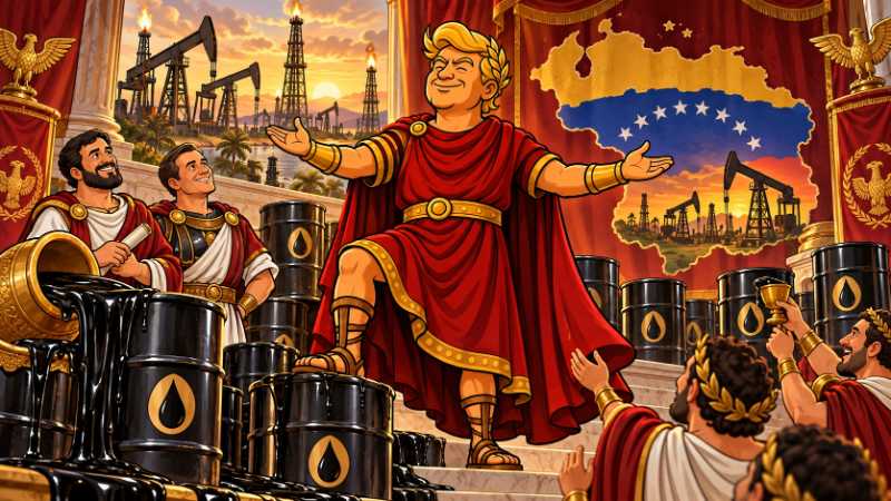 Grafik: Trumpius Caesar greift nach Venetiolums Öl