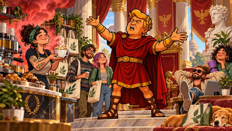 Grafik: Trumpius Caesar gegen die rote Hafermilch-Revolution
