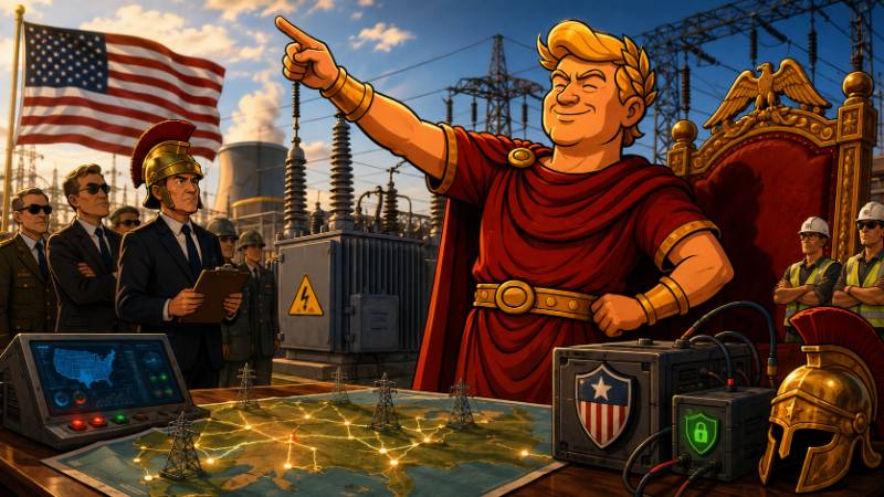 Grafik: Trumpius Caesar schützt das elektrische Imperium
