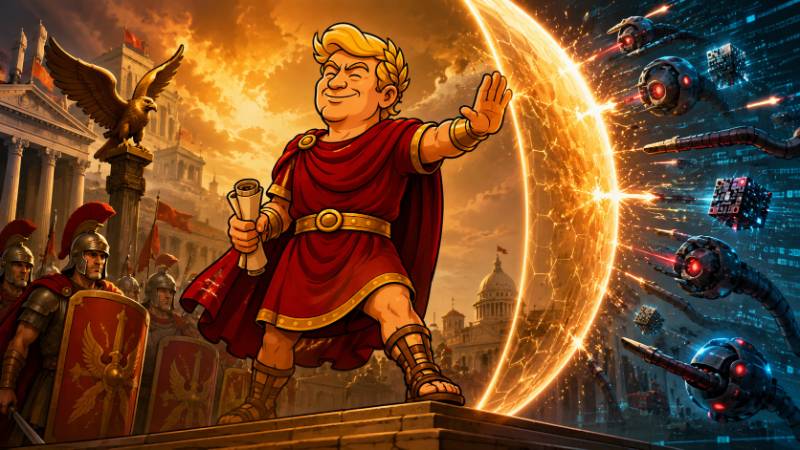 Grafik: Trumpius Caesar baut den Quanten-Schutzwall