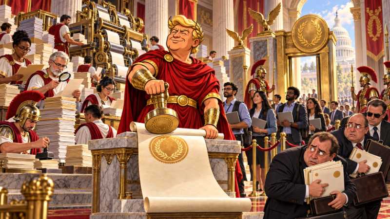 Grafik: Trumpius Caesar und das Visum der Formulare