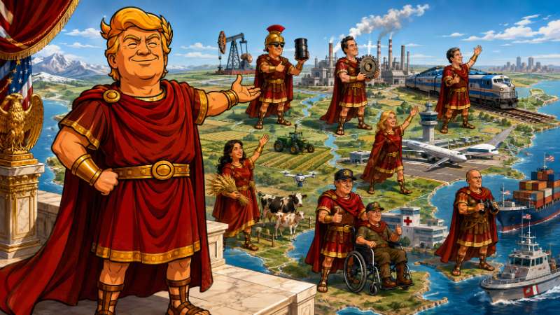 Grafik: Trumpius Caesar schickt sein Kabinett durchs Reich