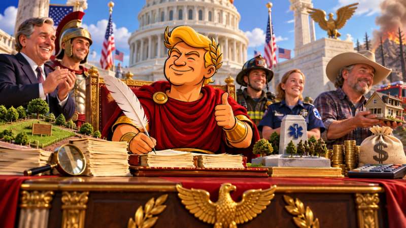 Grafik: Trumpius Caesar und seine vier Gesetzespergamente