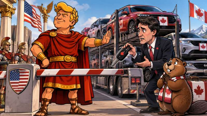 Grafik: Trumpius Caesar und der große Ahornwagen-Zoll