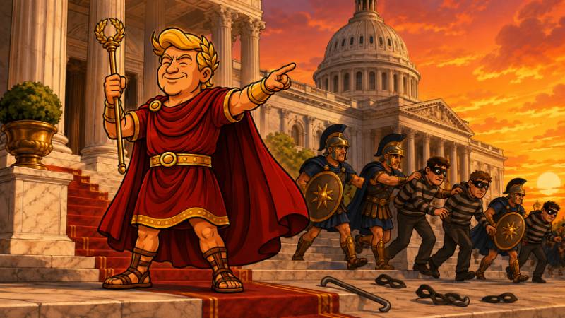 Grafik: Trumpius Caesar besiegt das Reich des Verbrechens